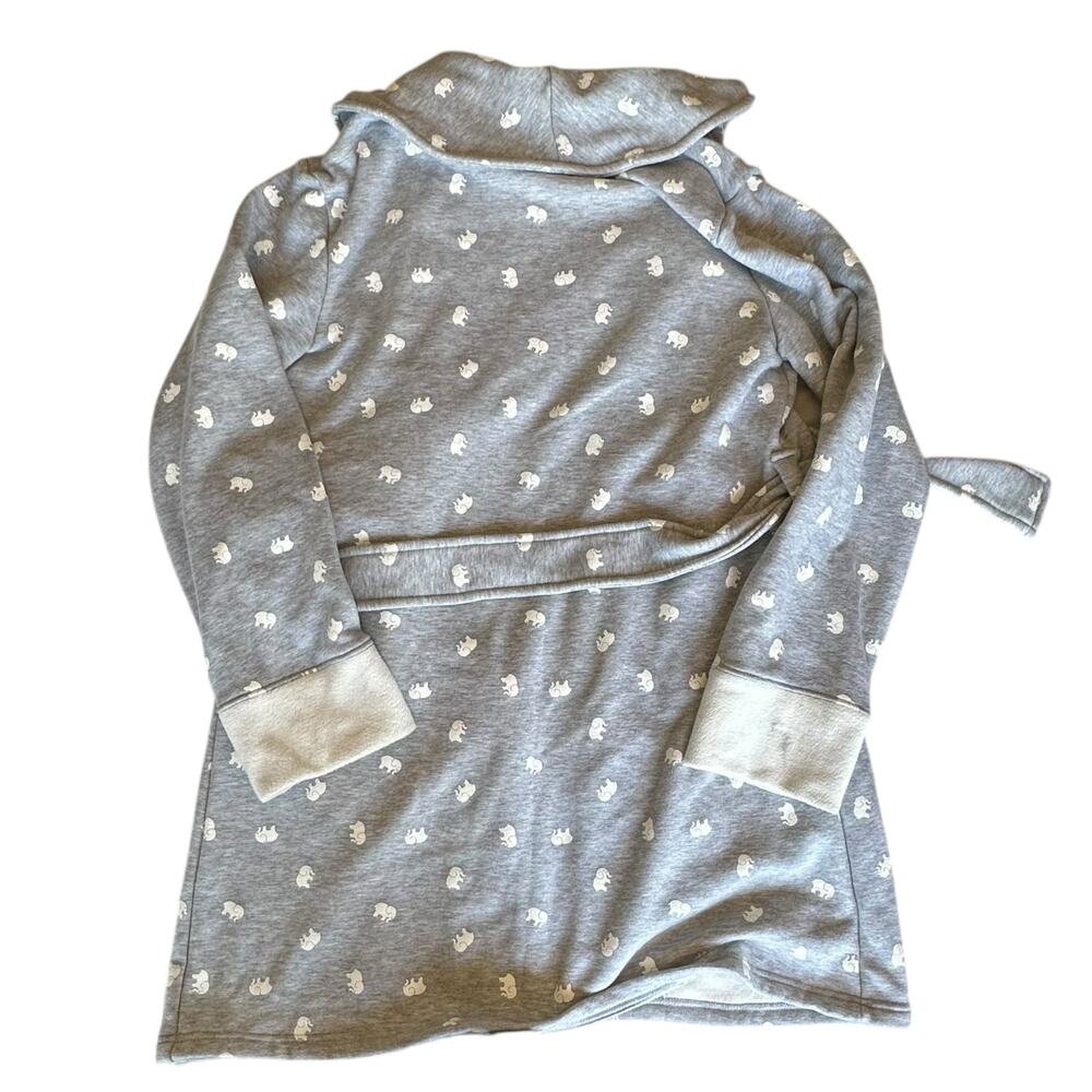 Womens Robe Size Medium Gray White Elephant Soft Cozy Pockets Hood Sleepwear Mom - Picture 6 of 7